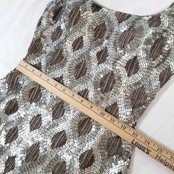 Scala Silk Sequin Beaded Cocktail Dress 2 Silver sheath Lined Sleeveless formal - Picture 11 of 16